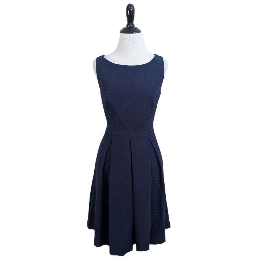 The Limited Structured Textured Navy Blue Sleeveless Fit & Flare Dress - Size 4